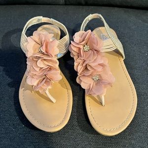 Material girl glitter chiffon floral sandals shoes ladies 6.5 wedding bridesmaid